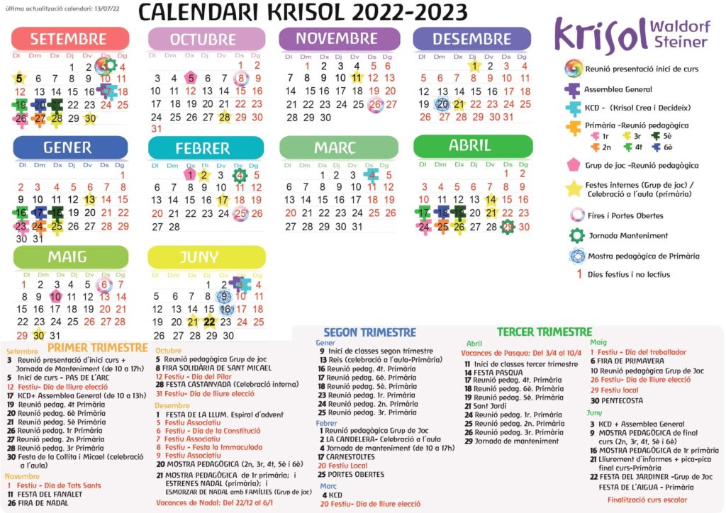 alendari escolar 2022-2023 escola Kirisol Waldorf Steiner